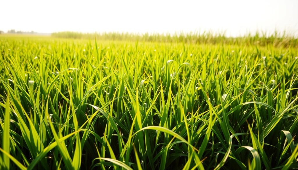 A lush, verdant expanse of diverse grass species thrives under a soft, diffused natural lighting. In the foreground, delicate blades of fine fescue and perennial ryegrass sway gently in a light breeze, their vibrant hues accentuated by the sun's golden rays. In the middle ground, the broad, stately leaves of Kentucky bluegrass and tall fescue rise, creating a harmonious tapestry of textures and shades of green. Further back, a backdrop of wispy, drought-tolerant buffalograss and Bermuda grass stretches into the distance, adapting seamlessly to the local climate conditions. The scene conveys a sense of balance, resilience, and the intricate interplay between the natural world and the needs of a well-maintained lawn. A lush, verdant expanse of diverse grass species thrives under a soft, diffused natural lighting. In the foreground, delicate blades of fine fescue and perennial ryegrass sway gently in a light breeze, their vibrant hues accentuated by the sun's golden rays. In the middle ground, the broad, stately leaves of Kentucky bluegrass and tall fescue rise, creating a harmonious tapestry of textures and shades of green. Further back, a backdrop of wispy, drought-tolerant buffalograss and Bermuda grass stretches into the distance, adapting seamlessly to the local climate conditions. The scene conveys a sense of balance, resilience, and the intricate interplay between the natural world and the needs of a well-maintained lawn.