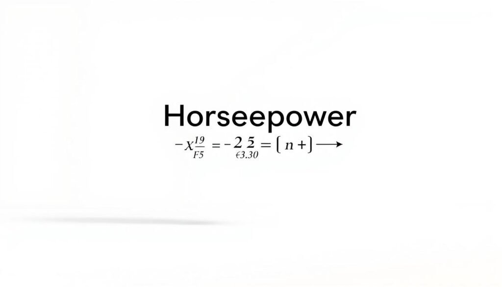 A technical blueprint-style illustration depicting a clear, detailed "horsepower calculation formula" with variables and mathematical symbols floating in a well-lit, three-dimensional space. The formula should be the focal point, surrounded by a minimalist white or light gray background that showcases the formula's intricate structure. Use a clean, technical font and crisp linework to convey an authoritative, educational tone suitable for an instructional article on engine power.