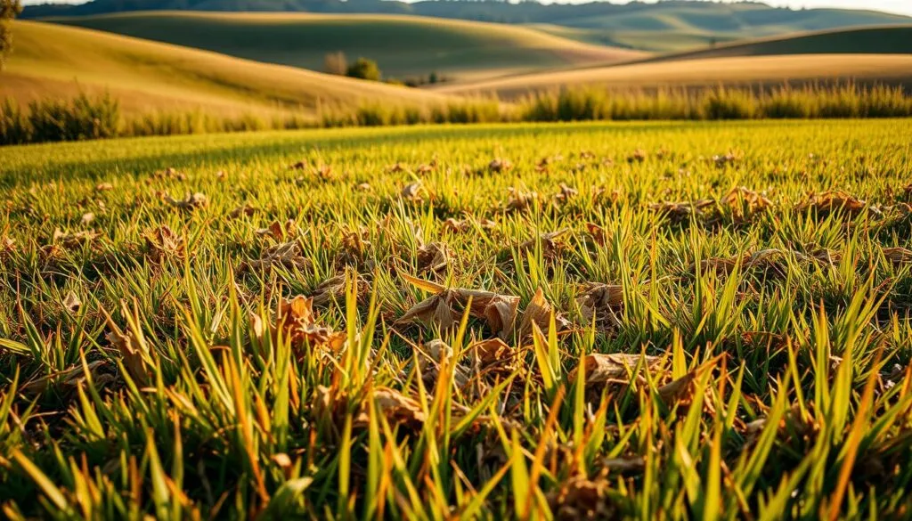 A lush, verdant lawn in Michigan, marred by patches of lifeless, brown grass. The foreground depicts the parched, dry blades, their once vibrant hues now faded to an unnatural, muted tone. Scattered across the middle ground, the dead grass spreads, creating an unsightly contrast against the surrounding healthy vegetation. In the background, the rolling hills of the Michigan landscape provide a serene, natural backdrop, hinting at the potential for a thriving, verdant lawn if the underlying issues are addressed. The scene is bathed in a warm, golden light, casting long shadows and emphasizing the stark divide between the living and the dead. A lens with a shallow depth of field further accentuates the focus on the problematic areas, inviting the viewer to examine the causes behind this environmental blight. A lush, verdant lawn in Michigan, marred by patches of lifeless, brown grass. The foreground depicts the parched, dry blades, their once vibrant hues now faded to an unnatural, muted tone. Scattered across the middle ground, the dead grass spreads, creating an unsightly contrast against the surrounding healthy vegetation. In the background, the rolling hills of the Michigan landscape provide a serene, natural backdrop, hinting at the potential for a thriving, verdant lawn if the underlying issues are addressed. The scene is bathed in a warm, golden light, casting long shadows and emphasizing the stark divide between the living and the dead. A lens with a shallow depth of field further accentuates the focus on the problematic areas, inviting the viewer to examine the causes behind this environmental blight.