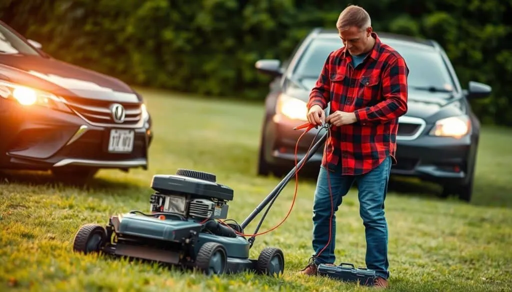 can you jump a mower battery with a car