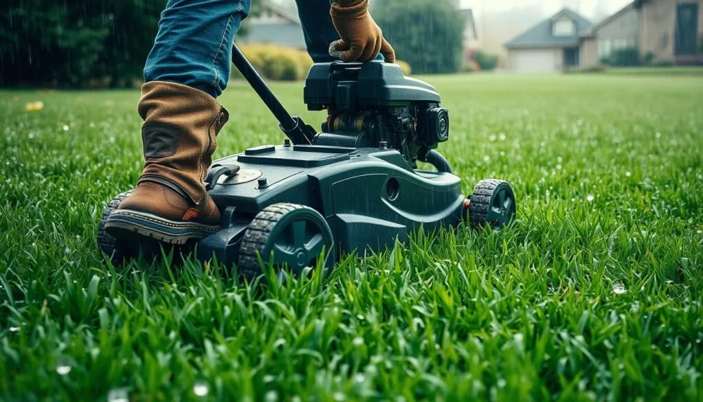 how long to wait after rain to mow