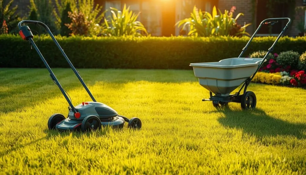 should you mow before fertilizing