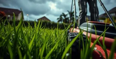 is it okay to mow the lawn in the rain