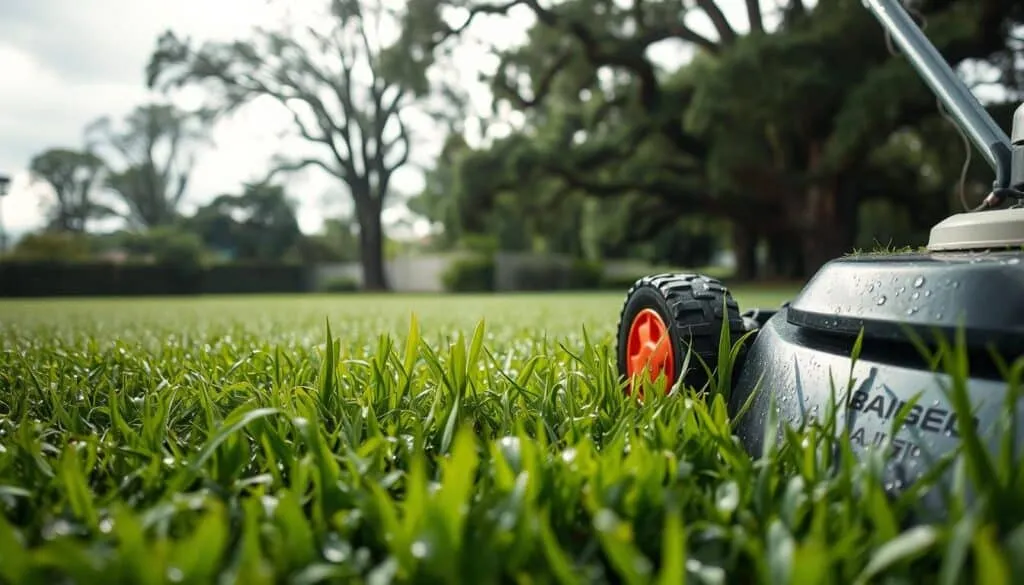 can you mow when the grass is wet
