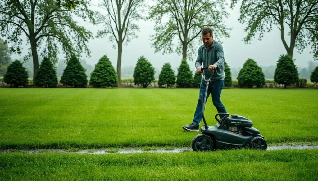 is it bad to mow a wet lawn