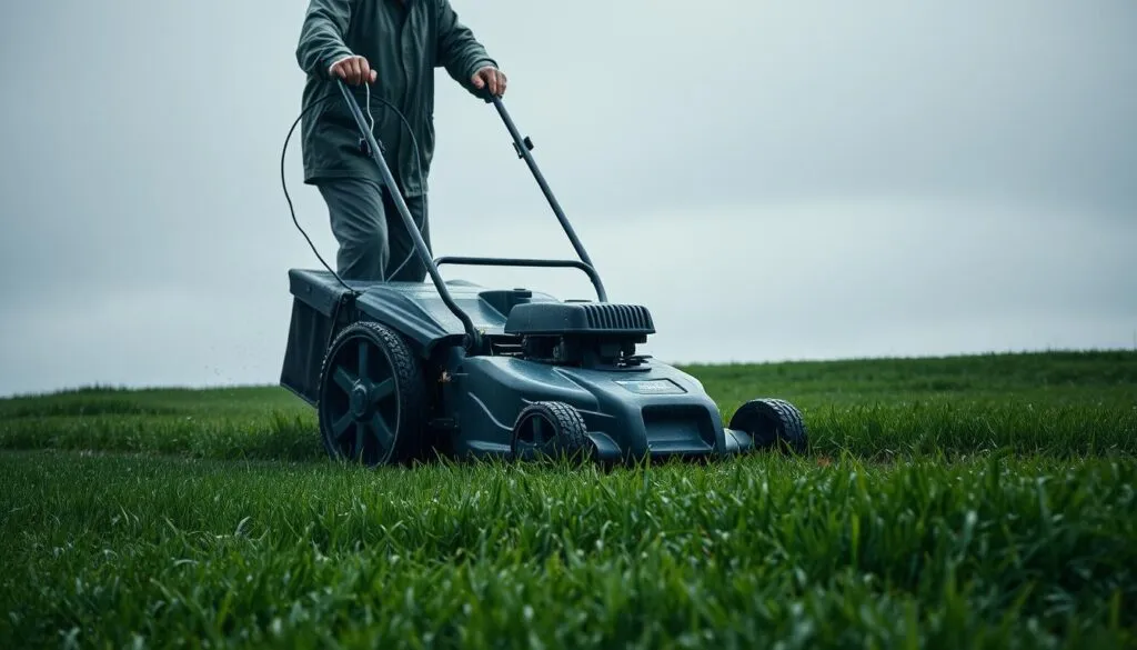 can you mow grass in the rain