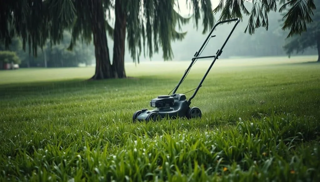 can you mow when grass is wet