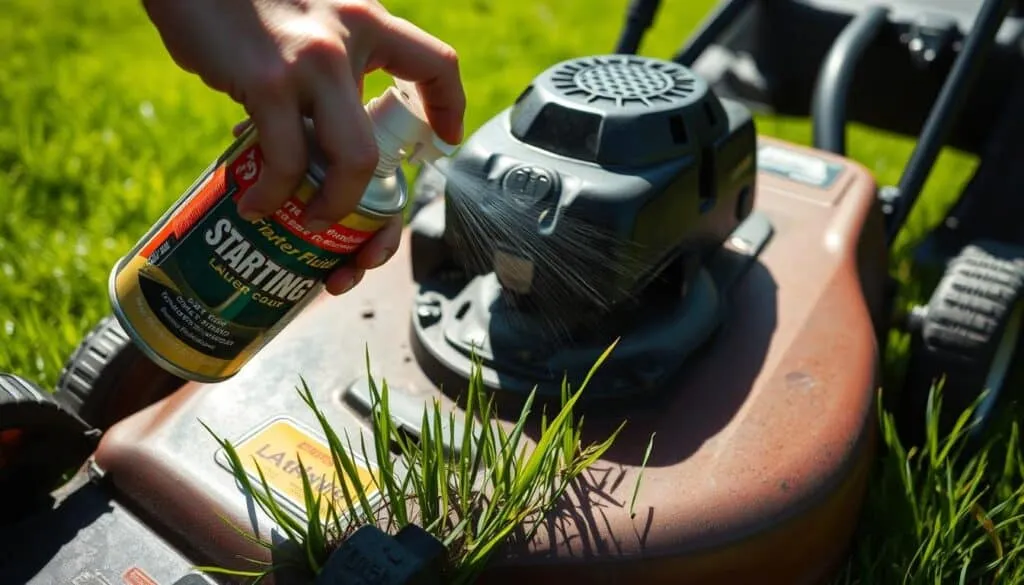 where to spray starting fluid lawn mower